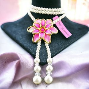 Gold-plated pink flower Pearl necklace BOGO